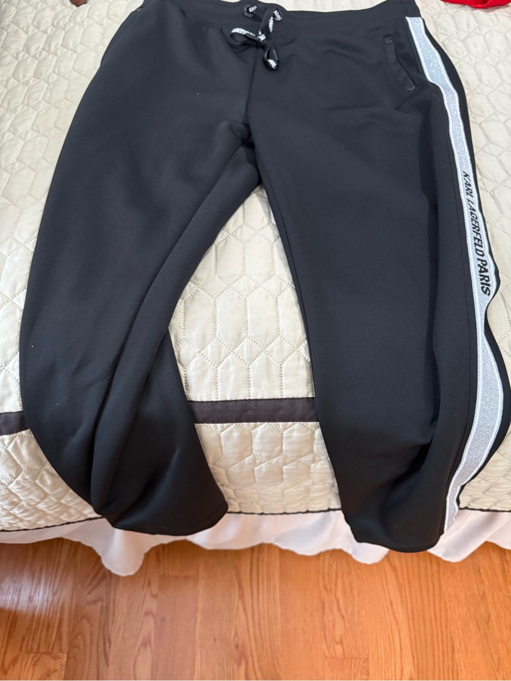Karl Lagerfeld Black Joggers with White Side Stripe